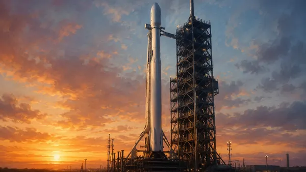 SpaceX Falcon 9 rocket on the launch pad, the vehicle that helped SpaceX win the NASA cargo contract that traditional contractors lost