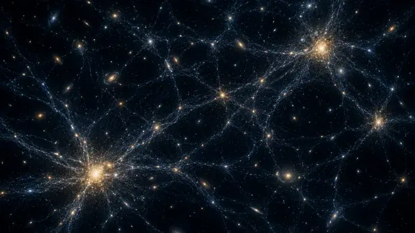 Illustration of the cosmic web showing the invisible structure linked to what dark matter may be made of.